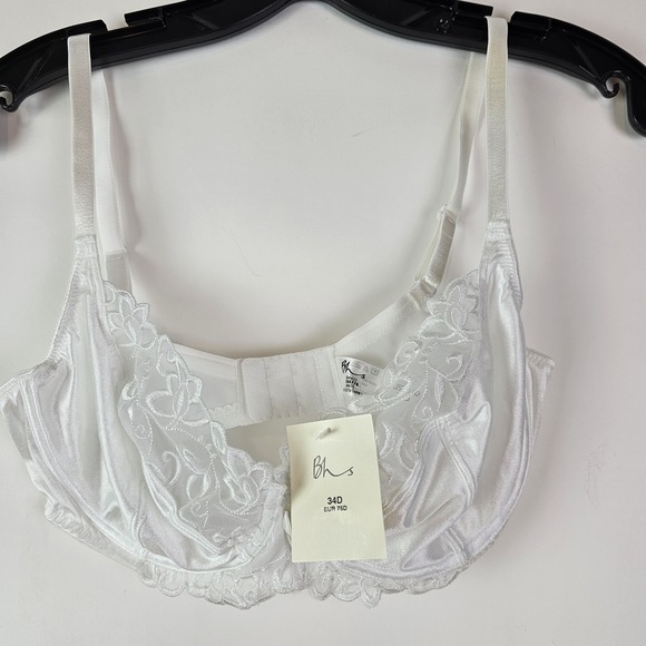 BHS Bra Size 34D Underwire Lace White Semi Sheer Sexy Bridal Satin NWT - Picture 1 of 9